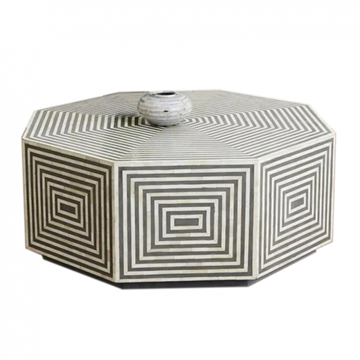 Bone Inlay Hexagonal Stripe Design Coffee Table in Black color with Free Shipping