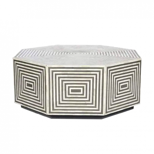 Bone Inlay Hexagonal Stripe Design Coffee Table in Black color with Free Shipping