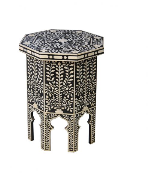 Hexagon Side Table with Leaf Pattern