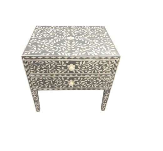 Bone Inlay 2 Draw Bedside Table (LARGE) - Grey Floral