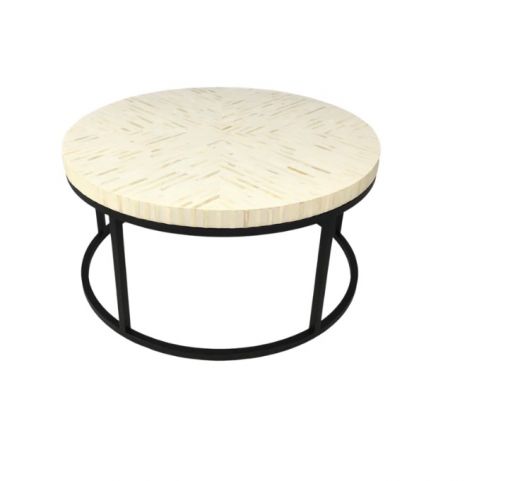 Bone Inlay Coffee Table with Black Frame - White Stripe