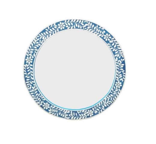 Bone Inlay Mirror - Blue Floral